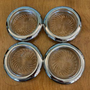 4 Vintage Glass & Silver Coasters/Trays